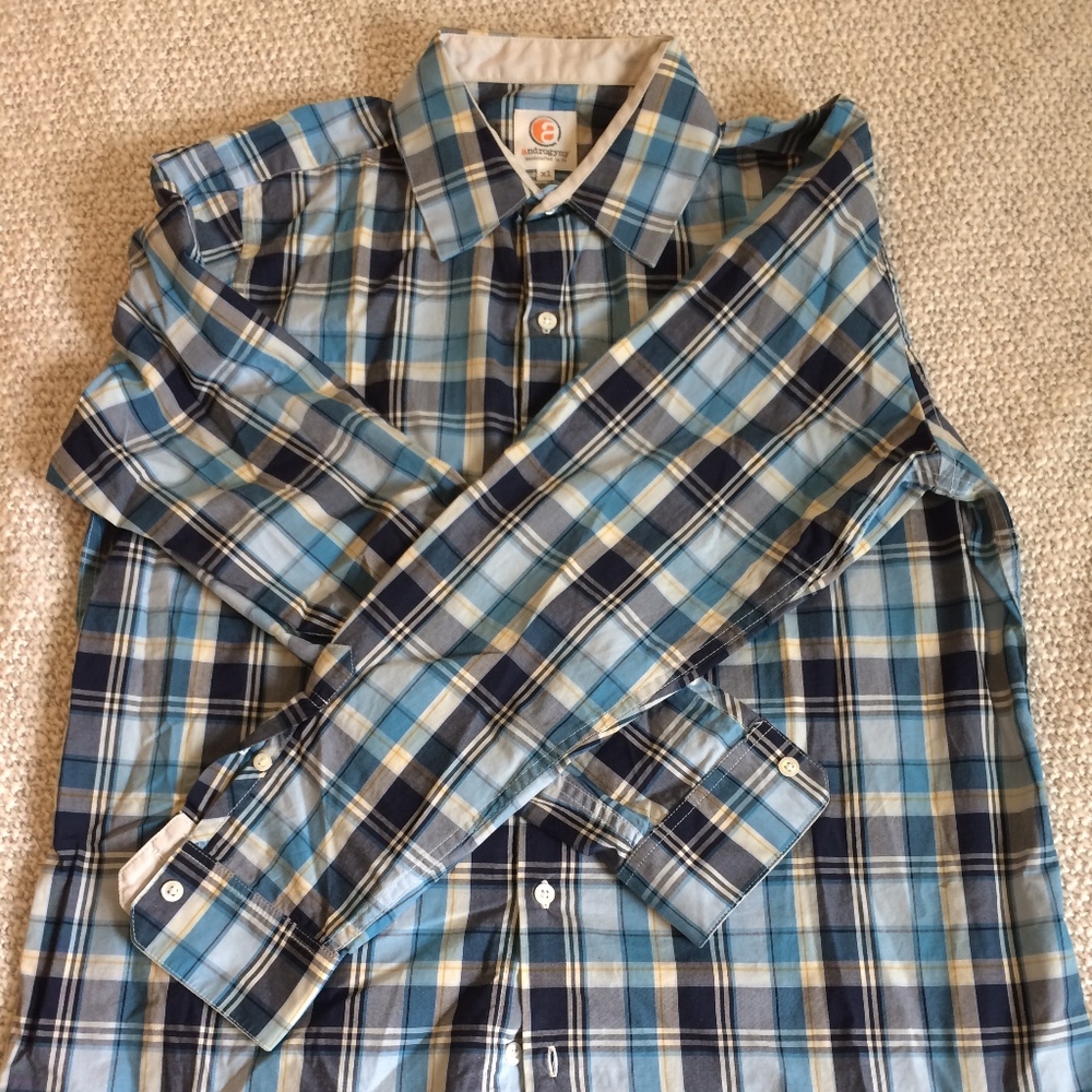 Androgyny Blue Plaid Button Down Shirt